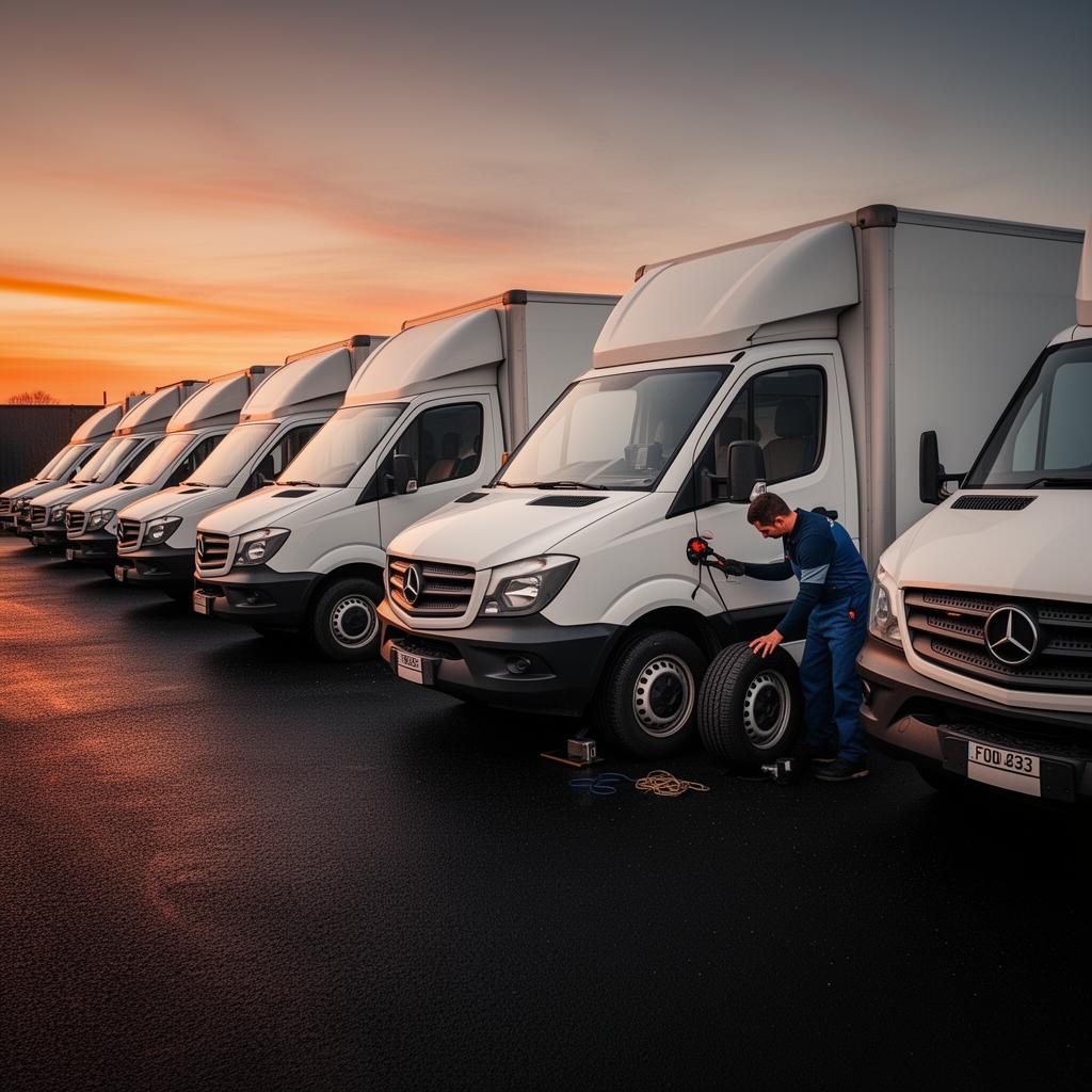 Mobile tire technician servicing a commercial fleet of vans